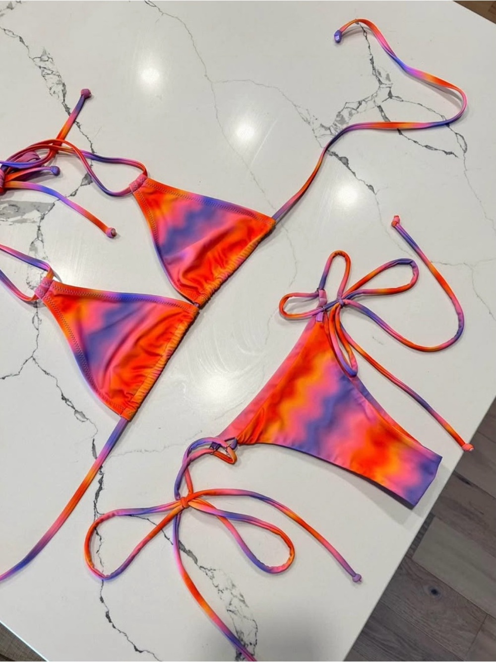 Kulani Kinis Orange Pink Purple Tie-Dye String Bikini